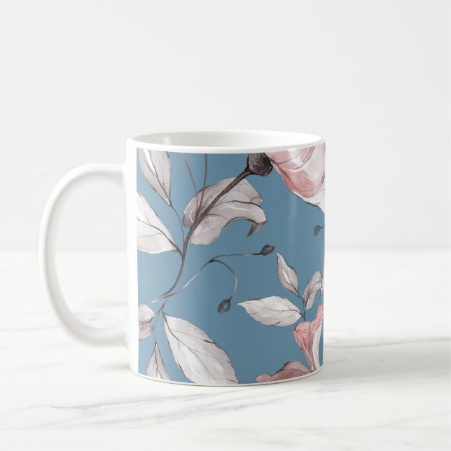 Taza De Café Flores de primavera, hojas, diseño sin fisuras (Izquierda)