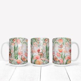 Taza De Café Flores de primavera mariposas