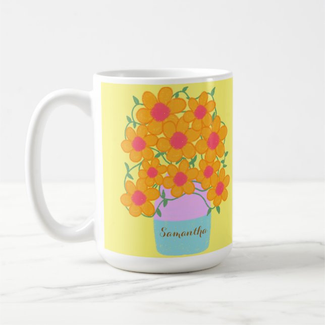 Taza De Café Flores De Primavera naranja Y Rosa (Izquierda)