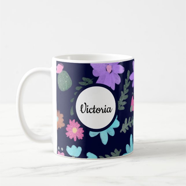 Taza De Café Flores de primavera Nombre de mamá (Izquierda)