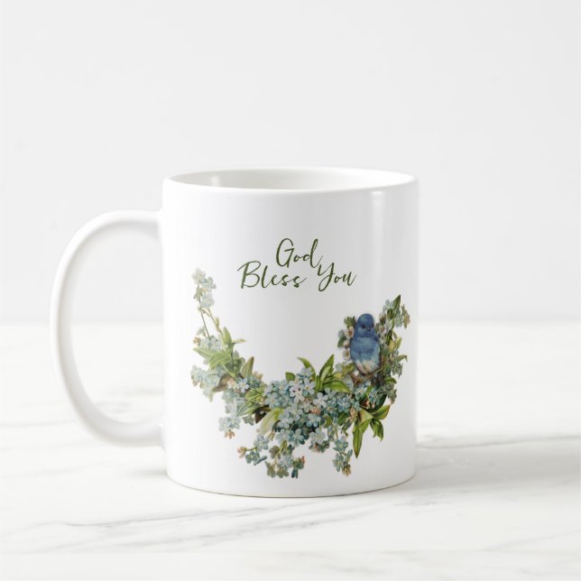 Taza De Café Flores de primavera pájaro Dios religioso te bendi (Izquierda)