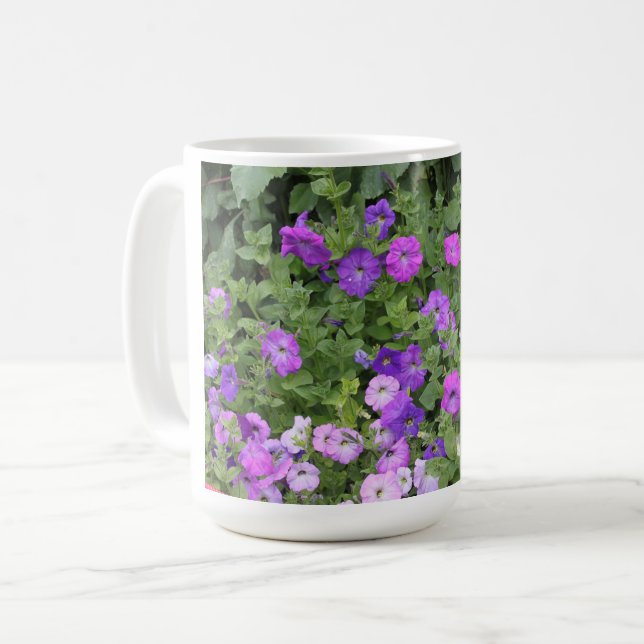 Taza De Café Flores de primavera Purple Garden Petunia Foto Flo (Anverso izquierdo)