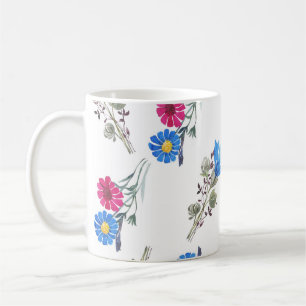 Taza De Café Flores de primavera rosada acuarela Botánica