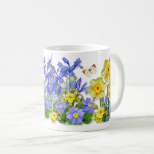 Taza De Café Flores de primavera y mariposas tafetán de dos ton
