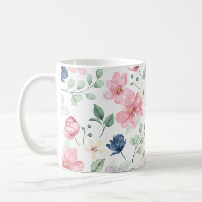 Taza De Café Flores de primavera y patrón de hojas (Izquierda)