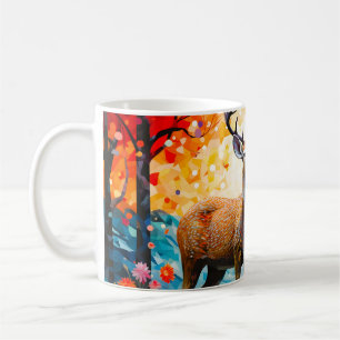 Taza De Café Flores de puesta de sol dorada Ciervo de otoño for