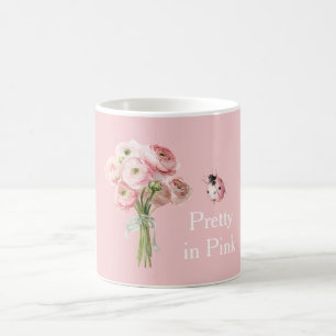 Taza De Café Flores de ranúnculo rosa rubor mariquita