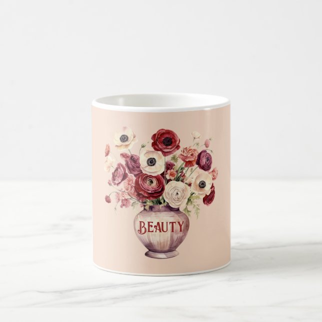 Taza De Café Flores de Ranunculus Rojas Crema (Centro)