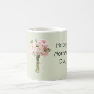 Taza De Café Flores de Ranunculus Rosa Menta Feliz Día de la Ma