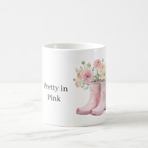 Taza De Café Flores de Ranunculus Rosas Botas de Lluvia