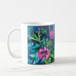 Taza De Café flores de rododendros, pintura impresionista
