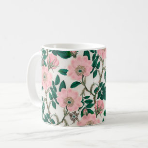 Taza De Café Flores de Rosa salvajes rosadas y patrón de hojas