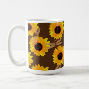 Taza De Café Flores De Sol Y Dragonflies,