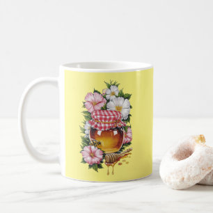 Taza De Café Flores de tarro de miel de acuarela vintage nostal