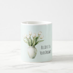 Taza De Café Flores de Tulipán Blancas con Aroma a Menta en Flo