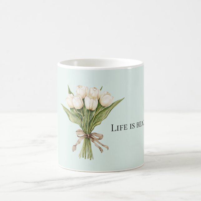 Taza De Café Flores de Tulipán Blancas Mentoladas (Centro)