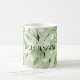 Taza De Café Flores de Tulipán Blancas Verdes