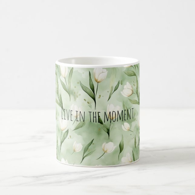 Taza De Café Flores de Tulipán Blancas Verdes (Centro)