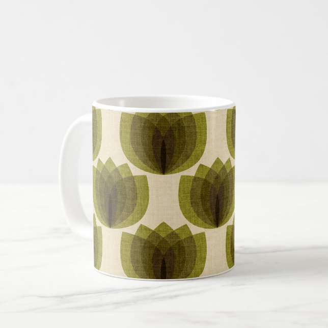 Taza De Café Flores de tulipán verde retro (Anverso izquierdo)