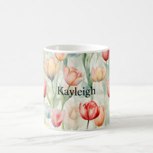 Taza De Café Flores de tulipanes amarillos rojos de granja