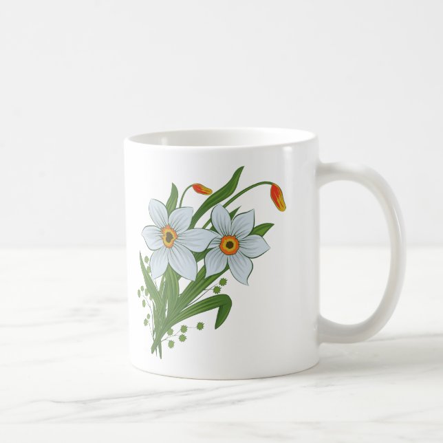 Taza De Café Flores de tulipanes y daffodils (Derecha)