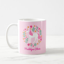 Taza De Café Flores de unicornio con un nombre personalizado ro