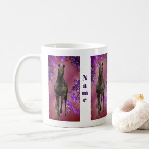 Taza De Café Flores de unicornio negras personalizadas