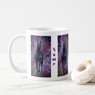 Taza De Café Flores de unicornio negras personalizadas