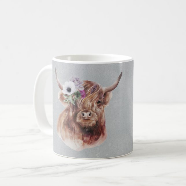 Taza De Café Flores de vaca marrón escocesa personalizadas (Anverso izquierdo)
