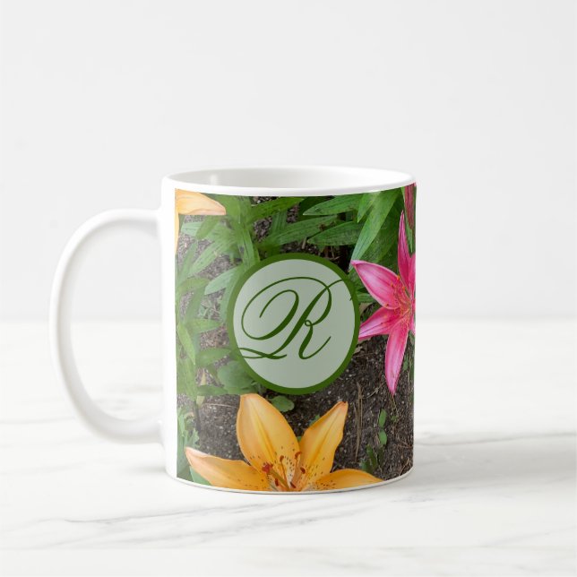 Taza De Café Flores de verano de monograma Mug (Izquierda)