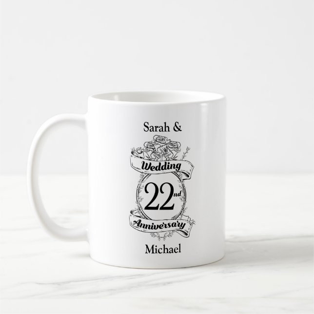 Taza De Café Flores del 22° Aniversario Boda (Izquierda)