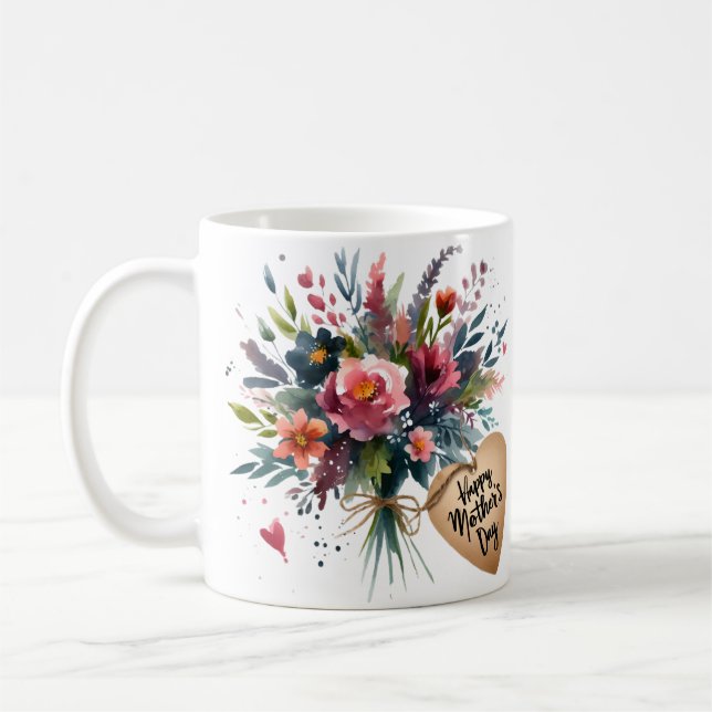 Taza De Café Flores del Día de la Madre en acuarela (Izquierda)