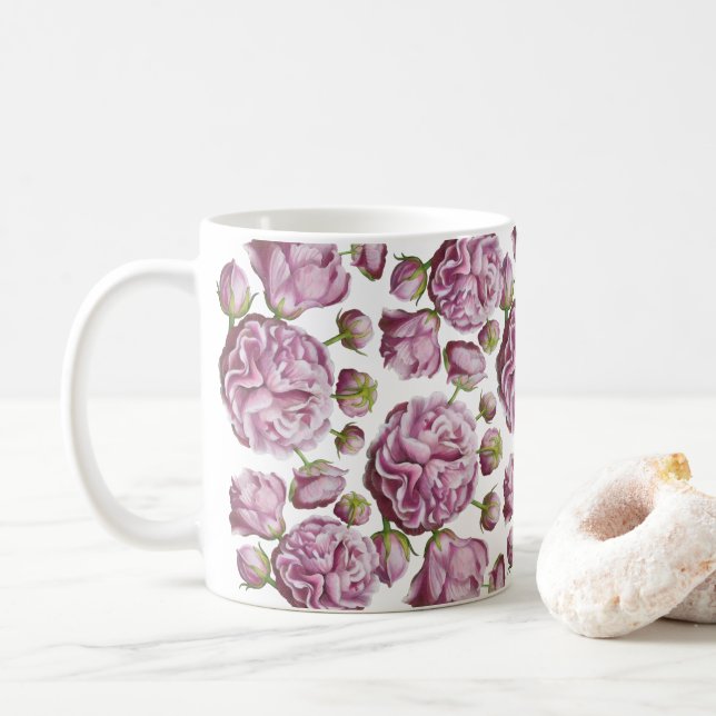 Taza De Café Flores del jardín de Camelias Rosas (Con donut)