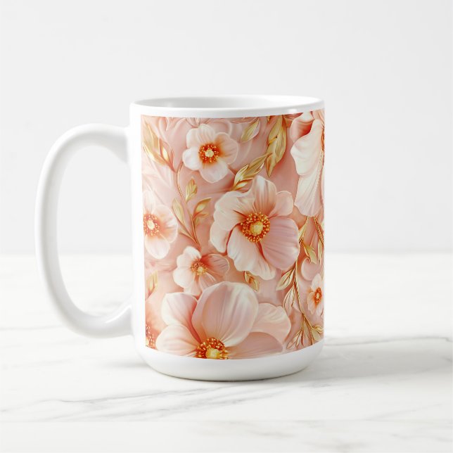Taza De Café Flores delgadas en tonos de melocotón (Izquierda)