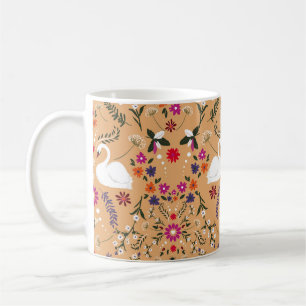 Taza De Café Flores delgadas, fantasía de cisne sin fisuras.