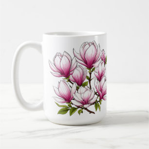 Taza De Café Flores delicadas de magnolia rosa en rama