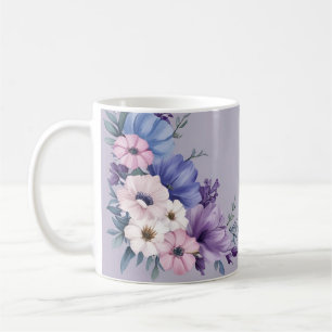 Taza De Café Flores Delicadas de verano azules, blancas, rosada