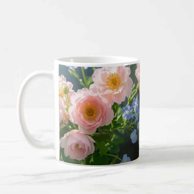 Taza De Café Flores delicadas rosas azules (Izquierda)