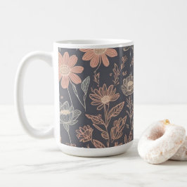 Taza De Café Flores dibujadas de línea gráfica de ilustracion s