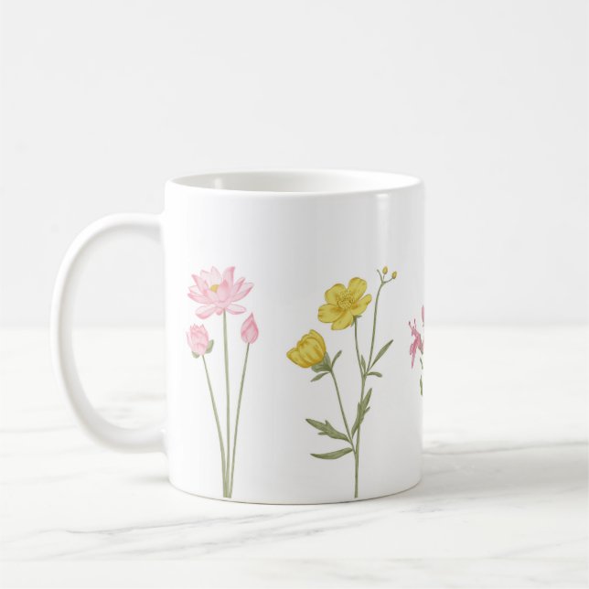 Taza De Café Flores Diseñadas Mug (Izquierda)