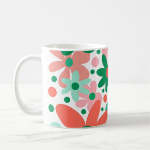 Taza De Café Flores divertidas en verde, melocotón y coral