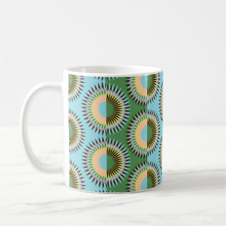 Taza De Café Flores dobladas: patrón retro azul-verde.