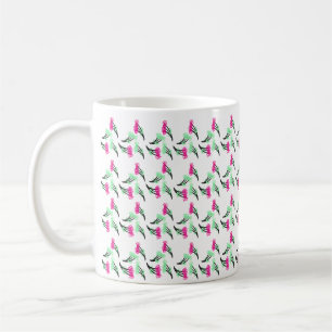 Taza De Café Flores Doodle Rosa Patrón Verde