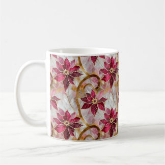 Taza De Café Flores doradas Burgundy Pink Poinsettias de Navida
