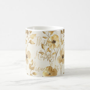 Taza De Café Flores Doradas Pensamientos Inspiradores Felices