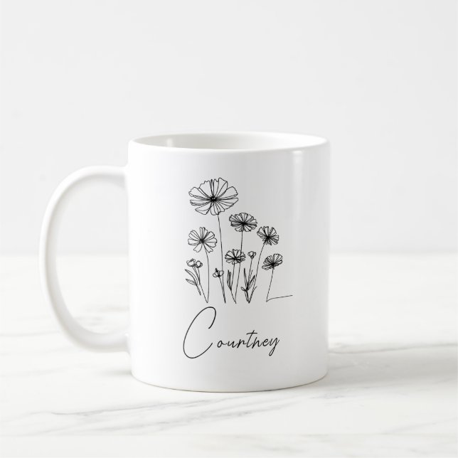 Taza De Café Flores dulces con nombre personalizado (Izquierda)