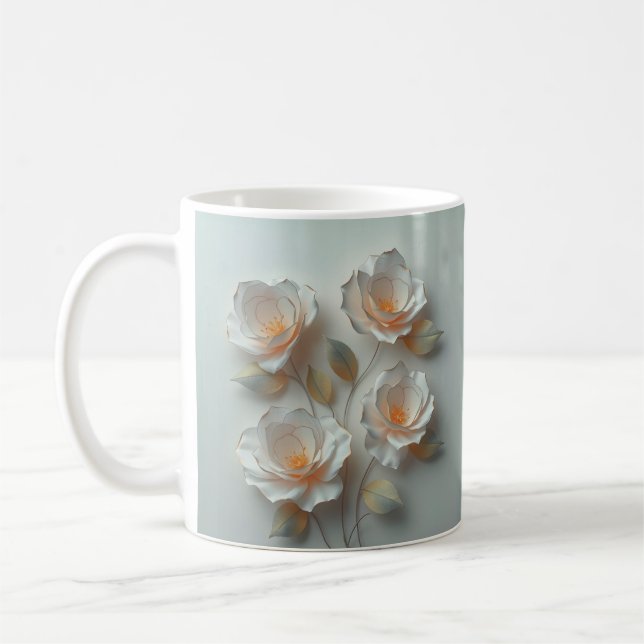 Taza De Café Flores elegantes 3D (Izquierda)