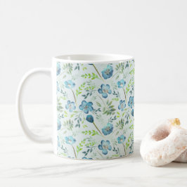 Taza De Café Flores Elegantes de color azul verde azul Boho