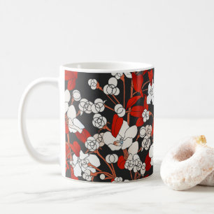 Taza De Café Flores Elegantes De Color Rojo Y Blanco