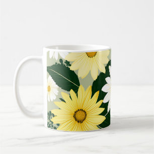 Taza De Café Flores Elegantes De Daisia Amarilla Y Blanca